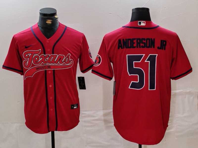 Mens Houston Texans #51 Will Anderson Jr Red With Patch Cool Base Stitched Baseball Jersey